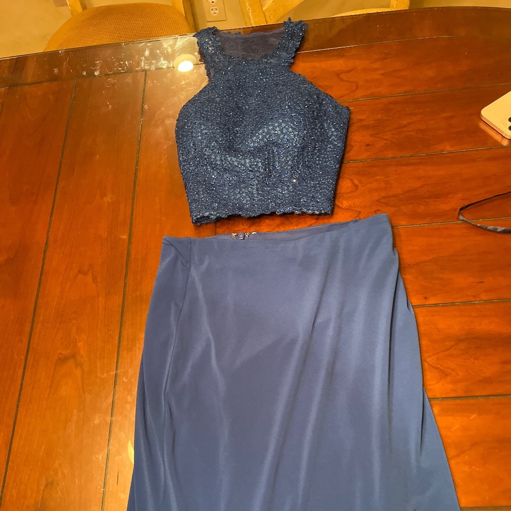 Blue high neck prom dress